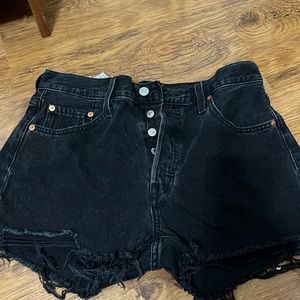 Levi 501 high-waisted black denim shorts